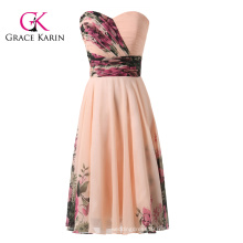 Grace Karin Strapless Sweetheart Courte Longueur au genou Floral Print Chiffon Formal Evening Party Dresses Patterns CL7501